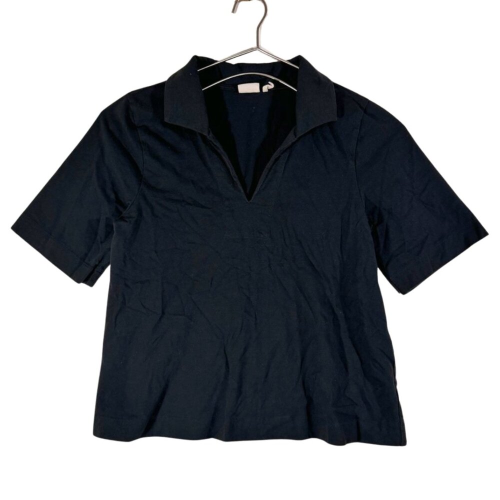 TOAST Womens V Neck Polo Short Size Small Black Short Sleeve